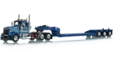 1:64 Scale diecast model of Sid Kamp Trucking Kenworth W900L Day Cab with Fontaine Magnitude Tri-Axle Level Deck Trailer