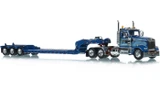 1:64 Scale diecast model of Sid Kamp Trucking Kenworth W900L Day Cab with Fontaine Magnitude Tri-Axle Level Deck Trailer