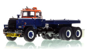 1:50 scale model of the Mack RD800 Tandem Axle Tractor with Ballast Tray - Orange/Blue over Black 1:50 scale model of the Mack RD800 Tandem Axle Tractor with Ballast Tray - Orange/Blue over Black