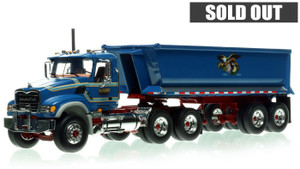 First Gear 1:34 scale model of Sid Kamp Trucking Mack Granite with Round End Dump Trailer