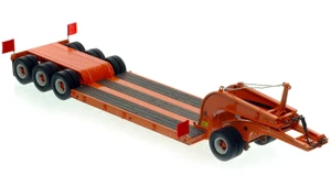 1:50 scale D. Mauro Orange 1960s Talbert 60-Ton Cableneck Lowbed with Single-Axle Dolly