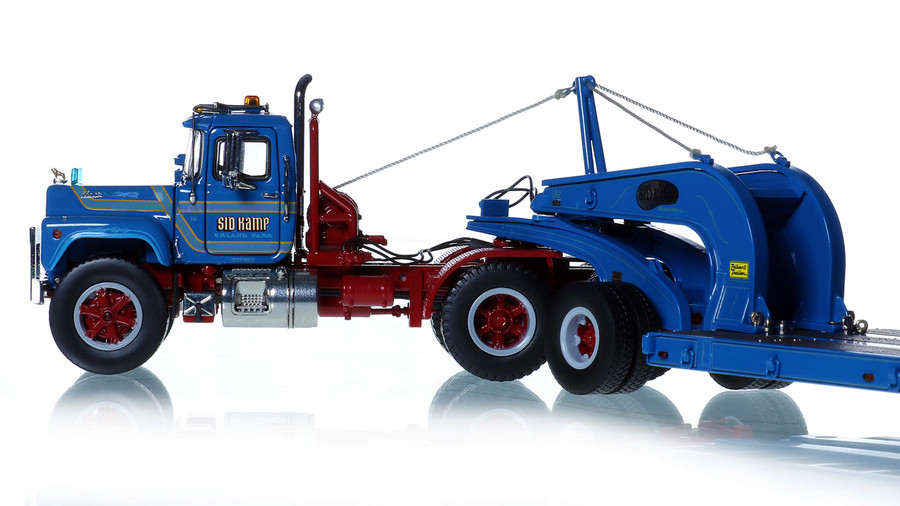 1:50 Scale Model of Sid Kamp Trucking 1987 Mack RD688SX with Talbert 60T Lowbed Trailer