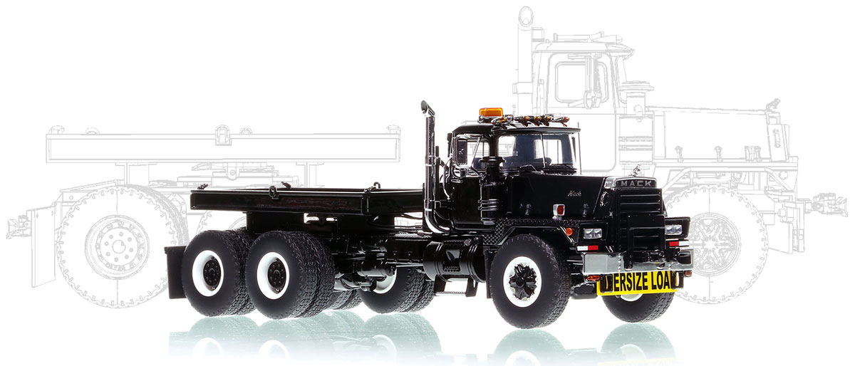 1:50 scale diecast model of Mack RD800 Tandem Axle Tractor with Ballast Tray - Black