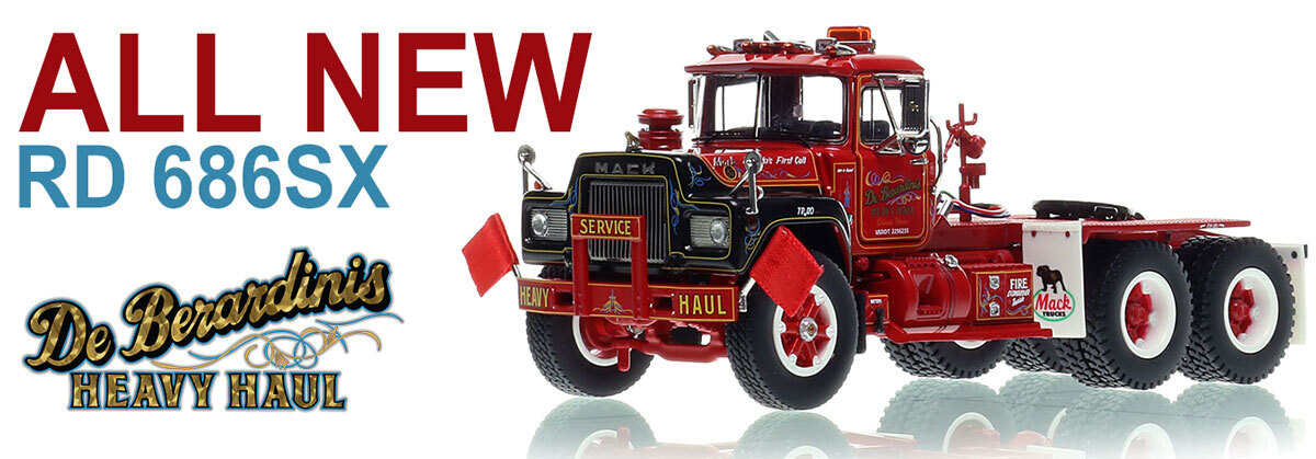 1:50 scale model of DeBerardinis Heavy Haul 1988 Mack RD 686SX Tandem Axle Tractor