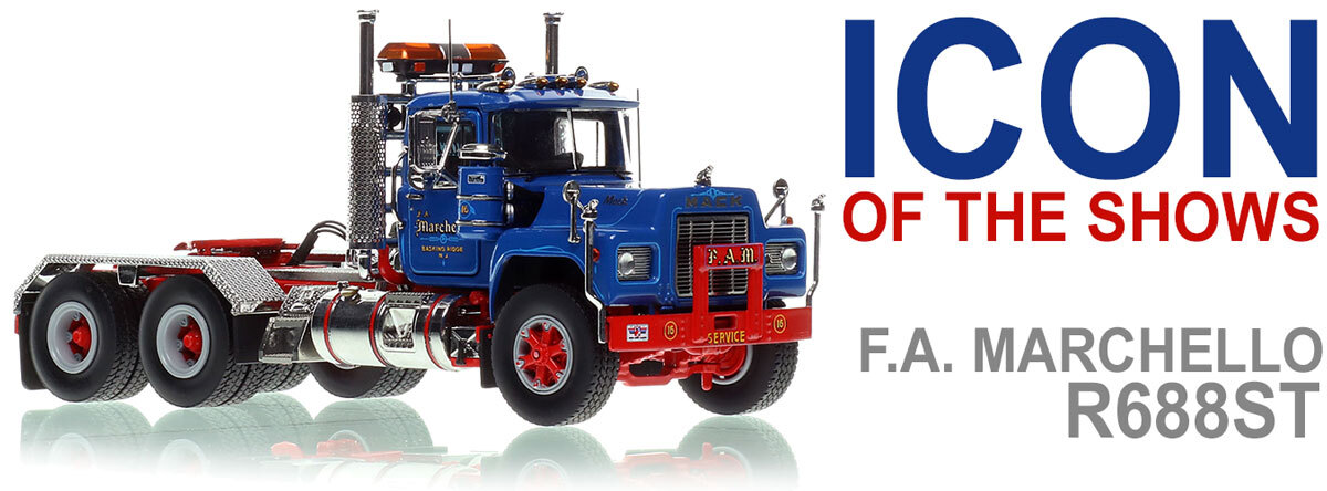 1:50 scale diecast model of F.A. Marchello 1985 Mack R688ST tandem axle tractor