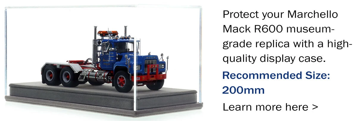 Display Case for 1:50 Scale Diecast Model for F.A. Marchello 1985 Mack R688ST tandem axle tractor