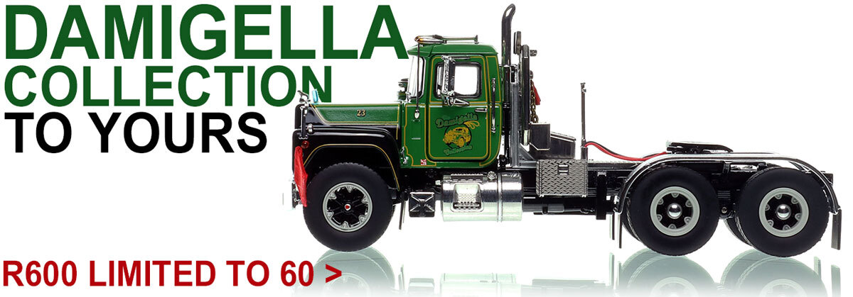 1:50 scale diecast model of  Damigella Collection 1978 Mack R600 tandem axle tractor