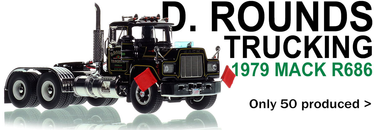1:50 scale diecast model of D. Rounds Trucking 1979 Mack R686 tandem axle tractor