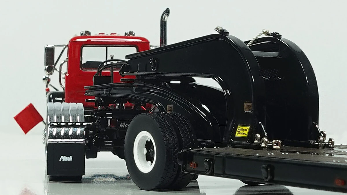 1:50 Scale Model of 1960s Talbert 60-Ton Cableneck Lowbed with Single-Axle Dolly - Black