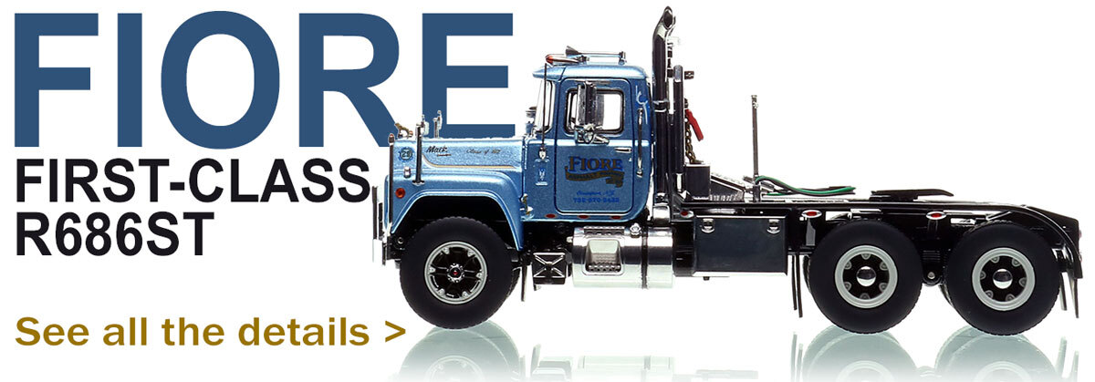 1:50 scale diecast model of  Fiore Asphalt Paving 1987 Mack R686ST tandem axle tractor