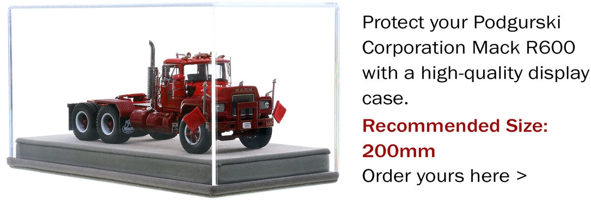 Display Case for 1:50 Scale Diecast Model of Podgurski Corporation 1979 Mack RD686SX tandem axle tractor