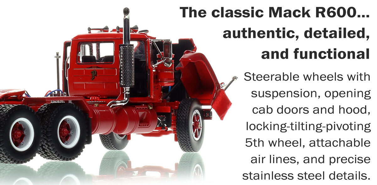 Functions of Display case for 1:50 scale model of Podgurski Corporation 1979 Mack R686SX tandem axle tractor