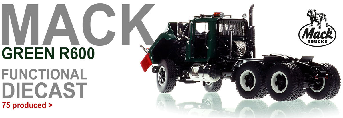 1:50 scale diecast model of Mack R600 Tandem Axle Tractor - Green 6005 over Black