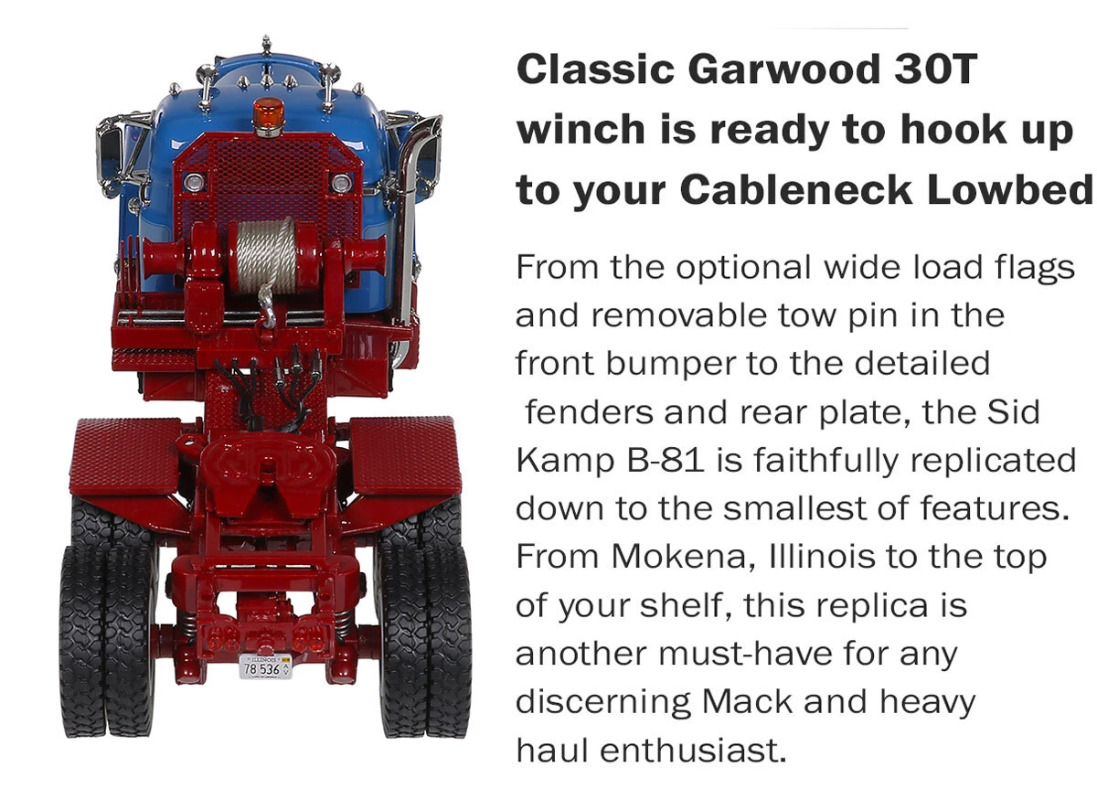 Specs of 1:50 Scale Diecast Model of Sid Kamp Trucking 1964 Mack B-81 Tandem Axle Tractor