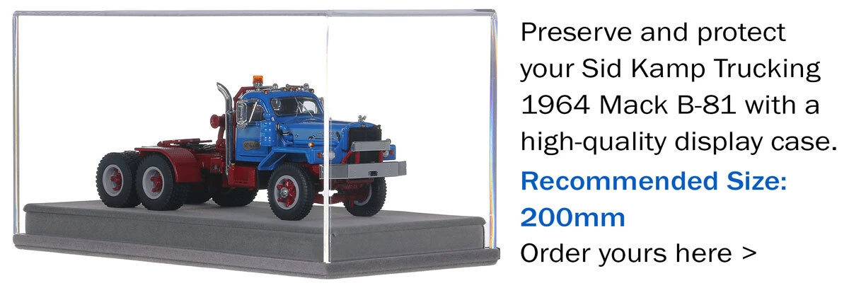 Display Case for 1:50 Scale Diecast Model of Sid Kamp Trucking 1964 Mack B-81 Tandem Axle Tractor