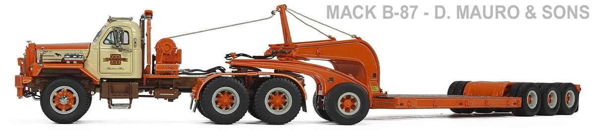 Recommended Tractor for 1:50 Scale Diecast Model of 1960s Talbert 60-Ton Cableneck Lowbed with Single-Axle Dolly - D. Mauro Orange