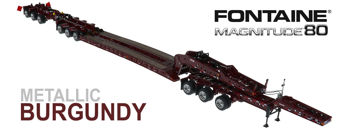 1:50 scale diecast model of Fontaine Magnitude 80 3x3x3 trailer in Metallic Burgundy by Heavy Haul Replicas