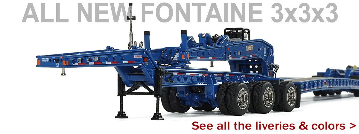 1:50 scale diecast models of Fontaine Magnitude 80 flat level deck trailers by Heavy Haul Replicas