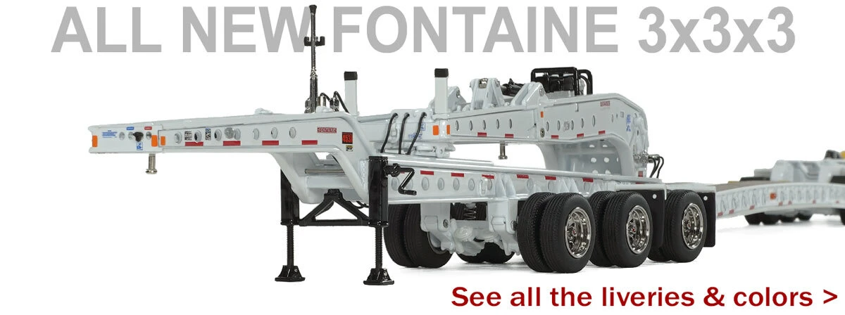1:50 scale diecast models of Fontaine Magnitude 80 flat level deck trailers by Heavy Haul Replicas