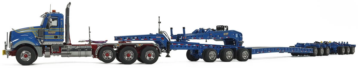 1:50 Scale Diecast Model of Sid Kamp Trucking Mack Titan Tri-Axle with Fontaine 3x3x3 Flat Level Deck Trailer