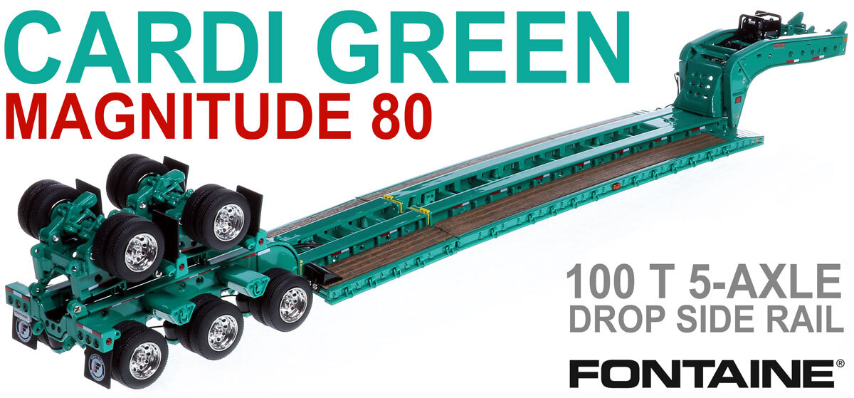 1:50 scale diecast model of Fontaine Magnitude 80 - 100-Ton 5-Axle Step Deck Trailer - Cardi Blue
