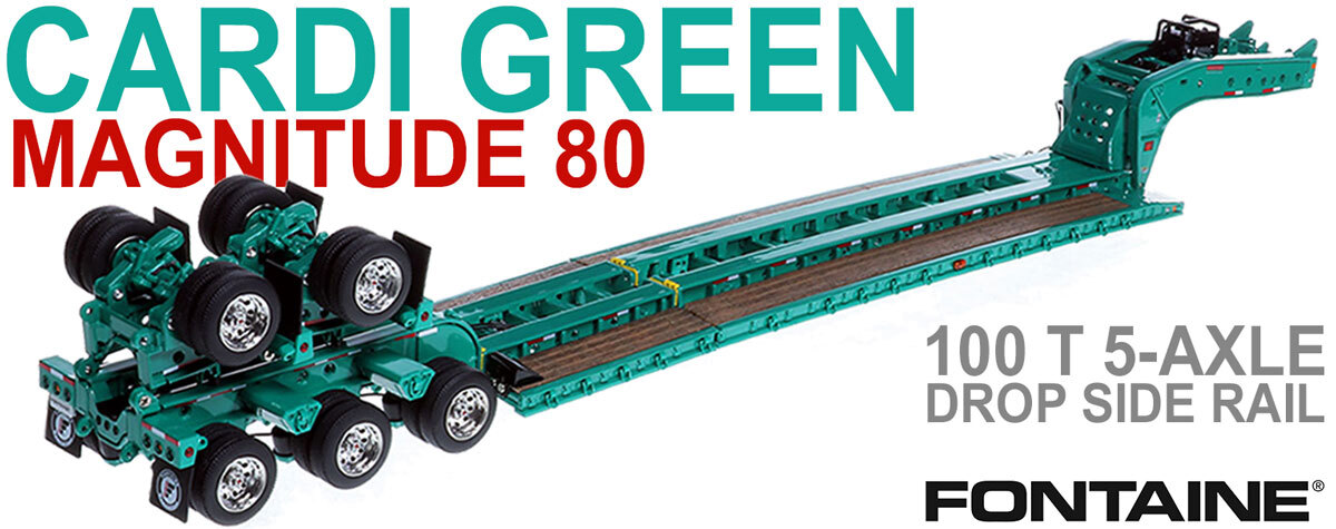 1:50 scale diecast model of Fontaine Magnitude 80 - 100-Ton 5-Axle Step Deck Trailer - Cardi Blue