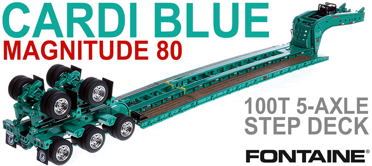 1:50 scale diecast model of Fontaine Magnitude 80 - 100-Ton 5-Axle Step Deck Trailer - Cardi Blue
