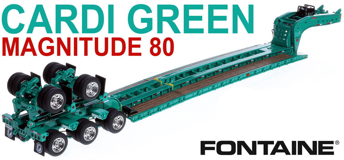 1:50 scale diecast model of Fontaine Magnitude 80 - 100-Ton 5-Axle Step Deck Trailer - Cardi Blue