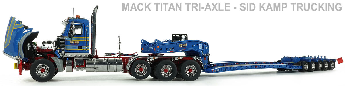 Recommended Tractor for 1:50 Scale Diecast Model of Fontaine Magnitude 80 - 100-Ton 5-Axle Drop Side Rail Trailer - Sid Kamp Trucking