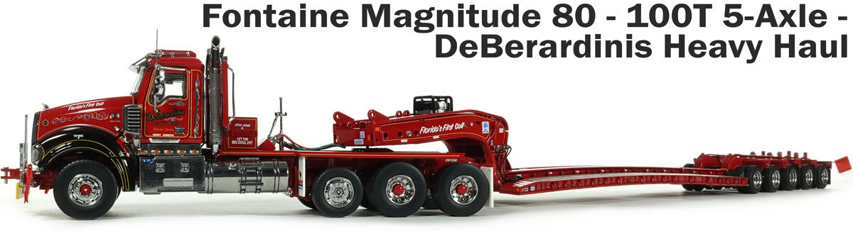 Mack Titan with 1:50 Scale Diecast Model of Fontaine Magnitude 80 - 100-Ton 5-Axle Drop Side Rail Trailer - DeBerardinis Heavy Haul