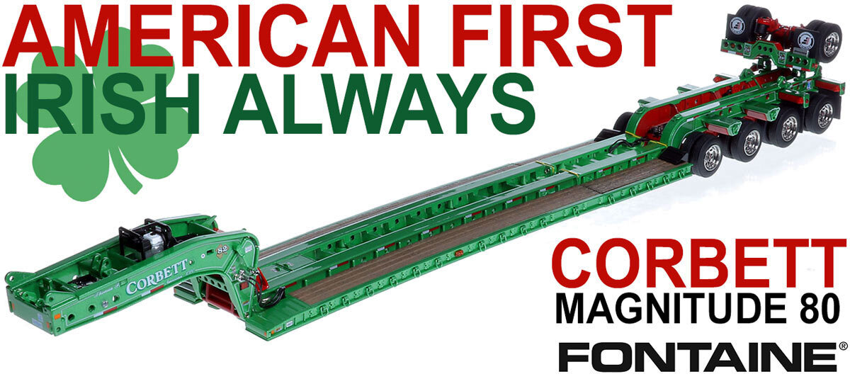 1:50 scale diecast model of Fontaine Magnitude 80 - 100-Ton 5-Axle Drop Side Rail Trailer - Thomas F. Corbett