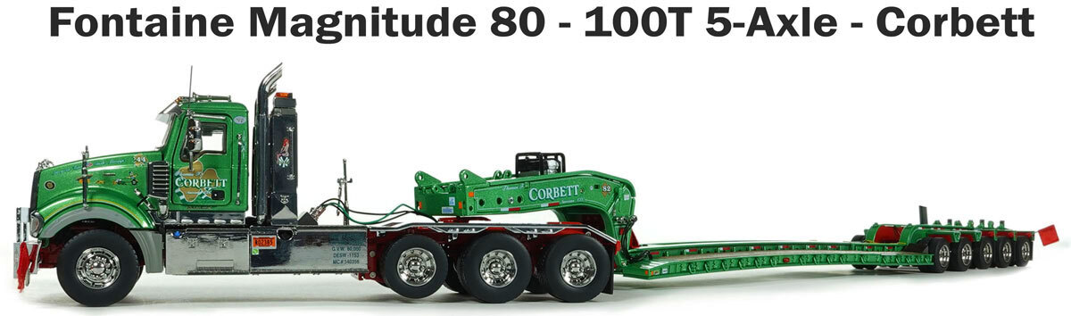 Mack Titan with 1:50 Scale Diecast Model of Fontaine Magnitude 80 - 100-Ton 5-Axle Drop Side Rail Trailer - Thomas F. Corbett