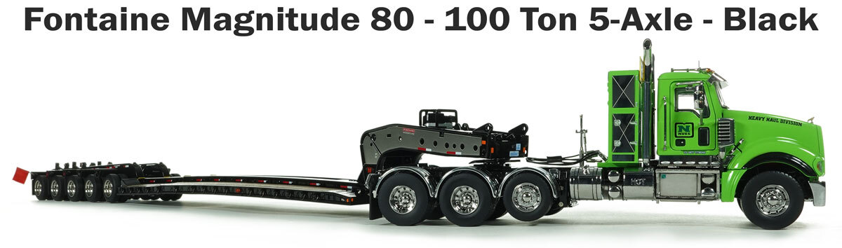 Nuss Titan with 1:50 Scale Diecast Model of Fontaine Magnitude 80 - 100-Ton 5-Axle Drop Side Rail Trailer - Black