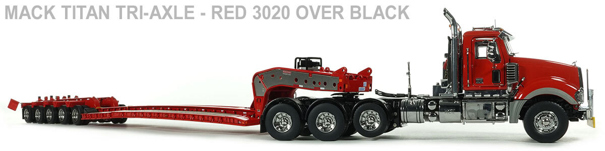 Recommended Tractor for 1:50 Scale Diecast Model of Fontaine Magnitude 80 - 100-Ton 5-Axle Drop Side Rail Trailer - Viper Red