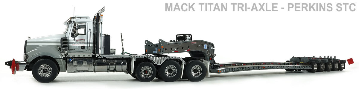 Recommended Tractor for 1:50 Scale Diecast Model of Fontaine Magnitude 80 - 100-Ton 5-Axle Drop Side Rail Trailer - Gunmetal Grey