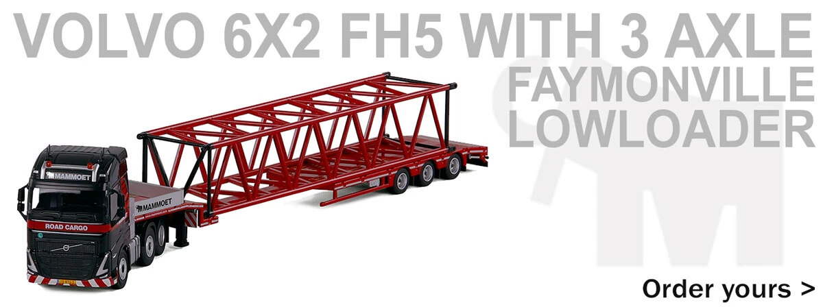 1:50 diecast scale model of Mammoet Volvo 6x2 FH5 with 3-Axle Faymonville Lowloader