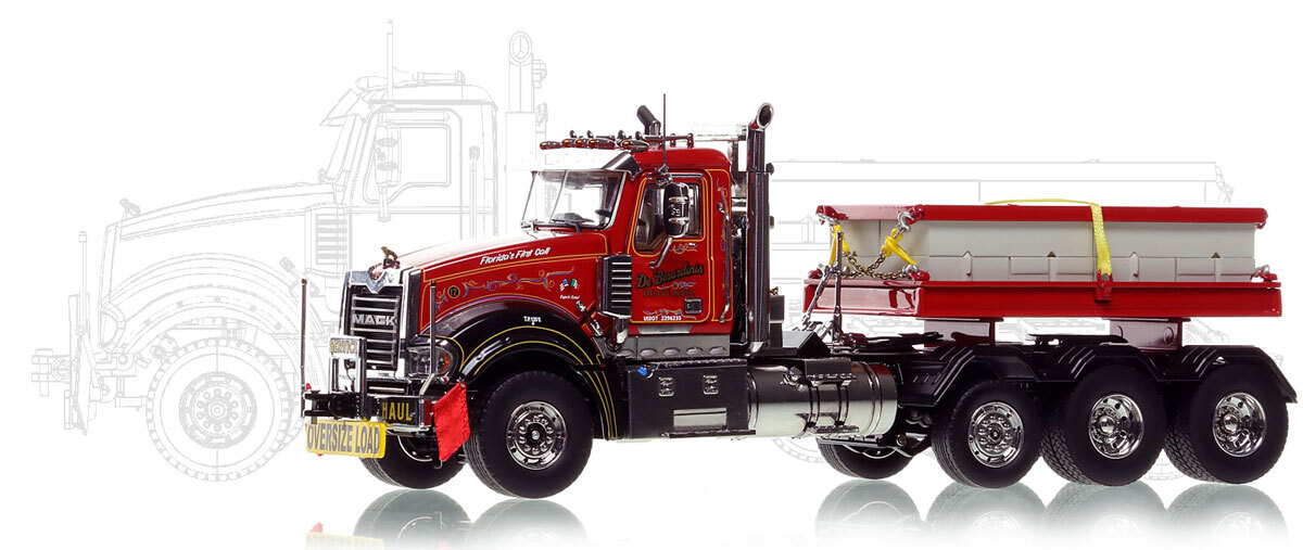 1:50 scale model of DeBerardinis Heavy Haul 2017 Mack Titan 17 Tri-Axle Tractor