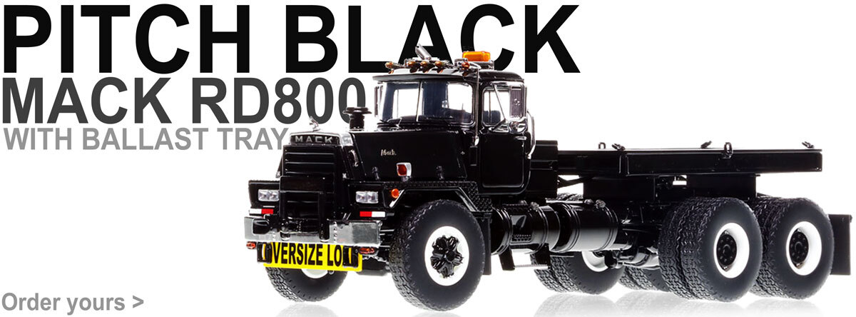 1:50 scale diecast replica of Mack RD800 Tandem Axle Tractor with Ballast Tray - Black