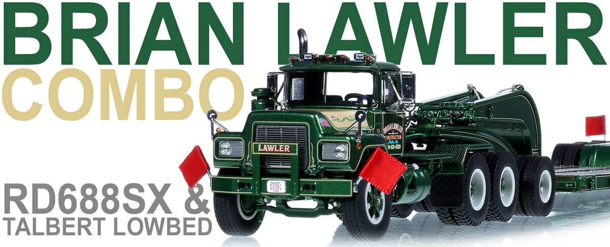 1:50 scale diecast model of  Brian Lawler Construction 1985 Mack RD688SX Tandem Axle Tractor