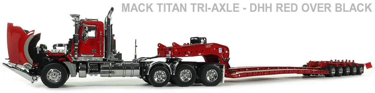 Recommended Tractor for 1:50 Scale Diecast Model of Fontaine Magnitude 80 - 100-Ton 5-Axle Drop Side Rail Trailer - DHH Red