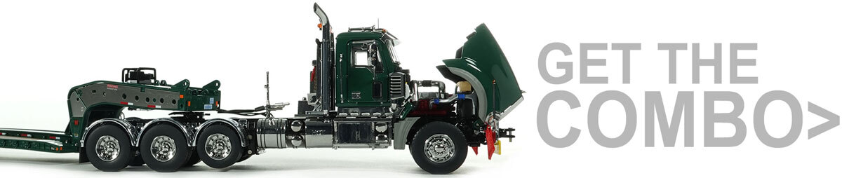 Combo for 1:50 Scale Diecast Model of Fontaine Magnitude 80 - 100-Ton 5-Axle Drop Side Rail Trailer - Green 6005