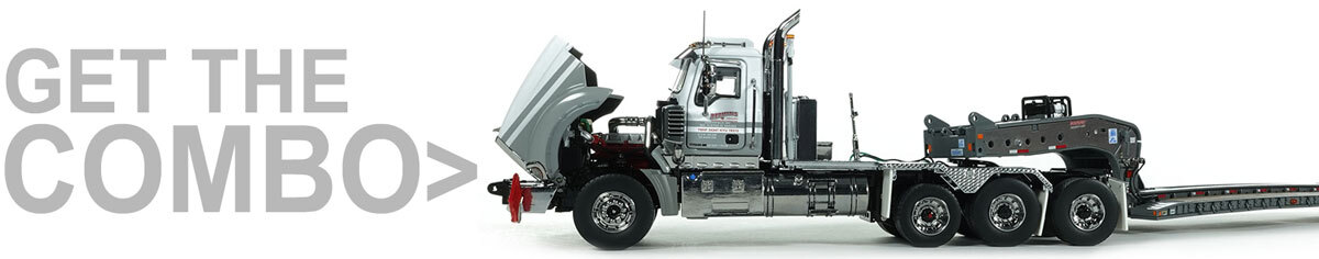 Combo for 1:50 Scale Diecast Model of Fontaine Magnitude 80 - 100-Ton 5-Axle Drop Side Rail Trailer - Gunmetal Grey