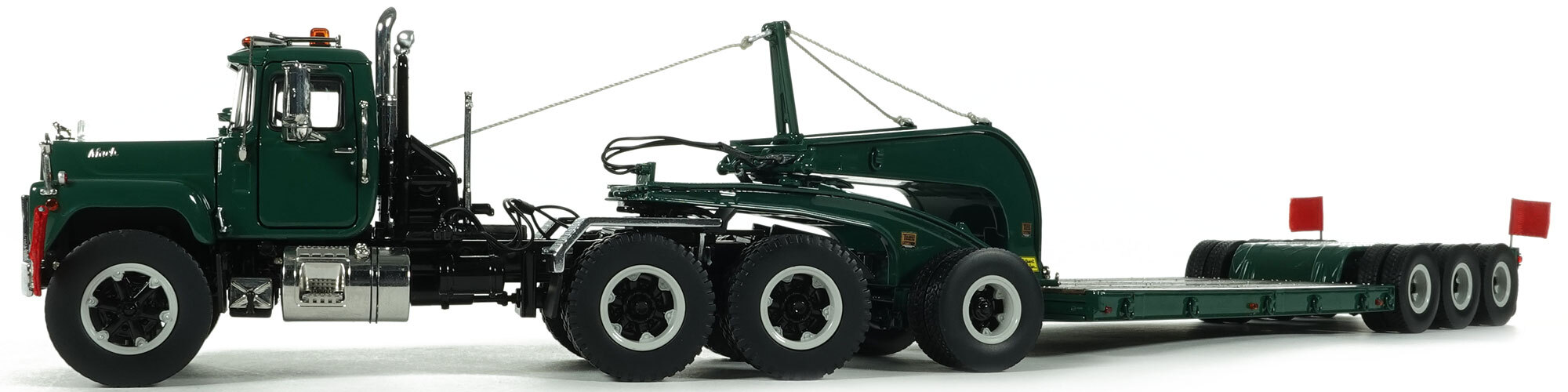 1:50 Scale Diecast Model of Mack R600 with Talbert 60-Ton Cableneck Lowbed Trailer - Green 6005
