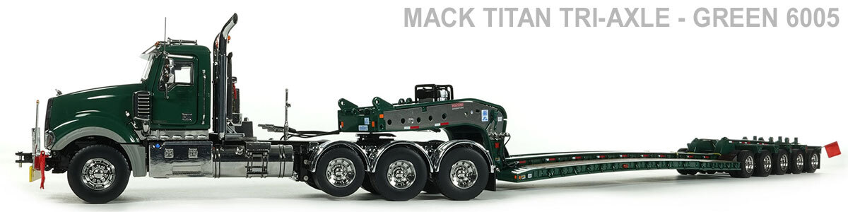 Recommended Tractor for 1:50 Scale Diecast Model of Fontaine Magnitude 80 - 100-Ton 5-Axle Drop Side Rail Trailer - Green 6005