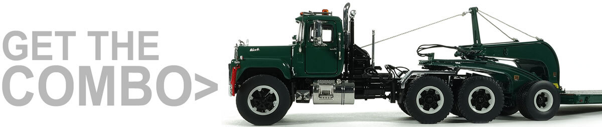 1:50 Scale Diecast Model of Mack R600 with Talbert 60-Ton Cableneck Lowbed Trailer - Green 6005