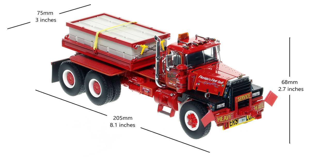 Dimensions of the 1:50 scale DeBerardinis Heavy Haul 1990 Mack RD800 - Big Kenny