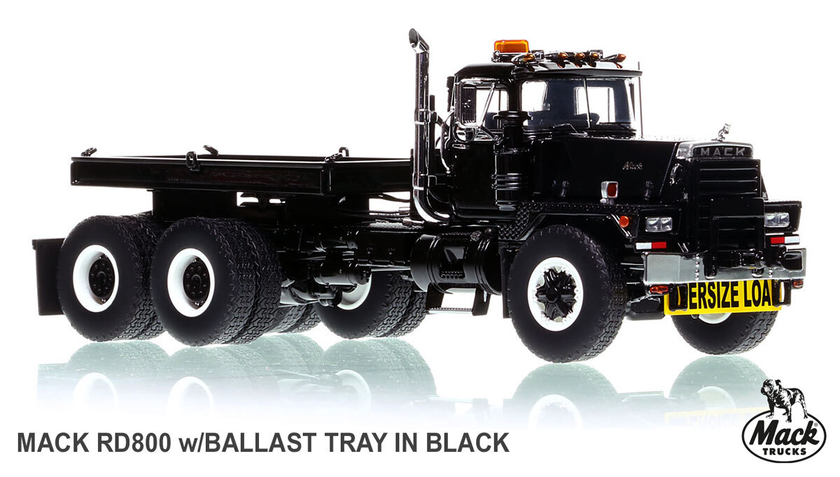 1:50 diecast model of  Mack RD800 Tandem Axle Tractor with Ballast Tray - Black
