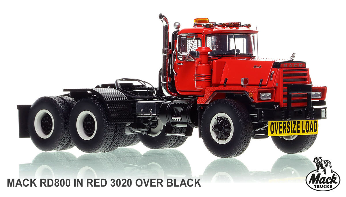 1:50 scale model of Mack RD800 Tandem Axle Tractor - Red over Black