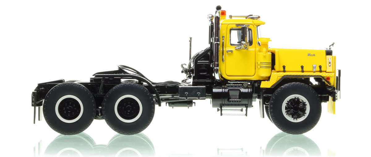 1:50 scale model of Mack RD800 Tandem Axle Tractor - Yellow over Black