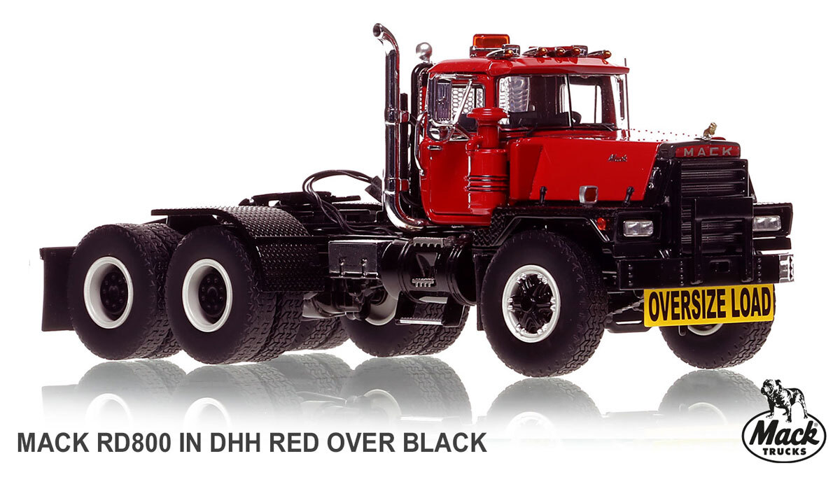 1:50 scale model of Mack RD800 Tandem Axle Tractor - DHH Red over Black